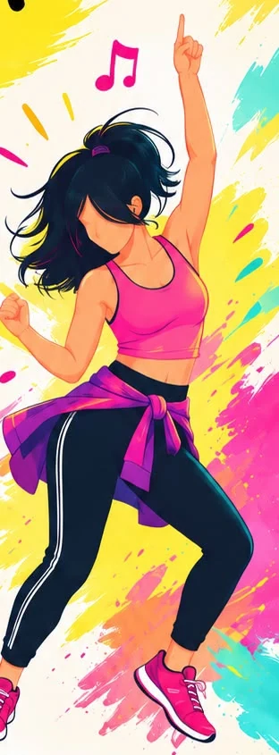 Illustration of a woman dancing happily